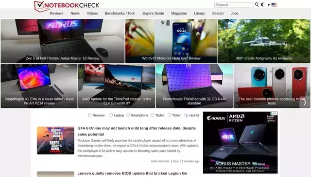 notebookcheck.net homepage screenshot