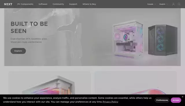 nzxt.com homepage screenshot