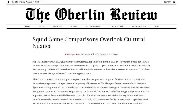 oberlinreview.org homepage screenshot