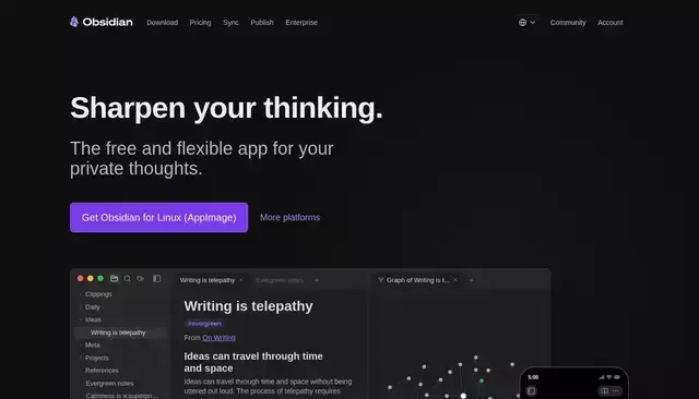 obsidian.md homepage screenshot