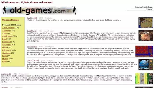 old-games.com homepage screenshot