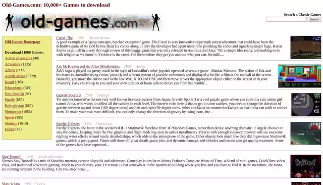 old-games.com homepage screenshot