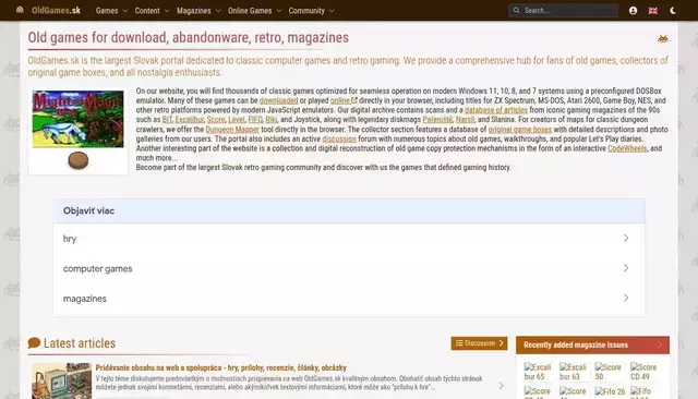 oldgames.sk homepage screenshot