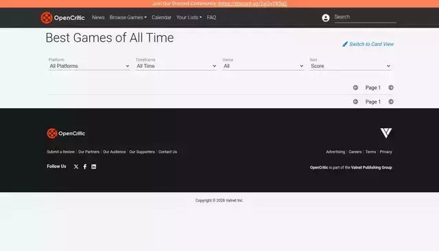 opencritic.com homepage screenshot