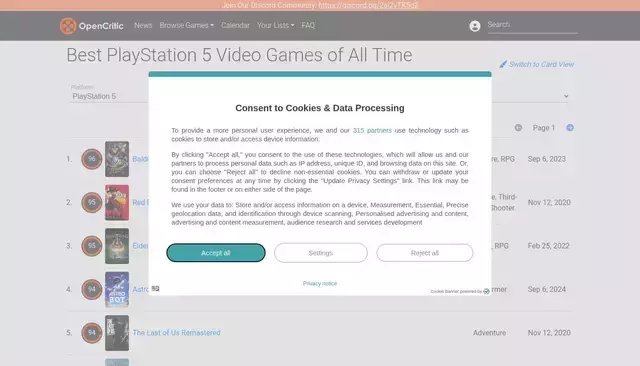 opencritic.com homepage screenshot
