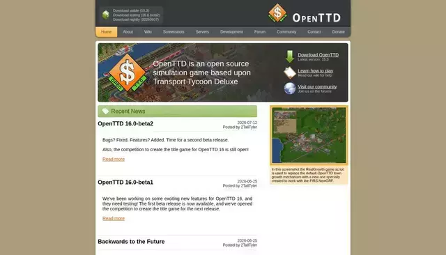 openttd.org homepage screenshot