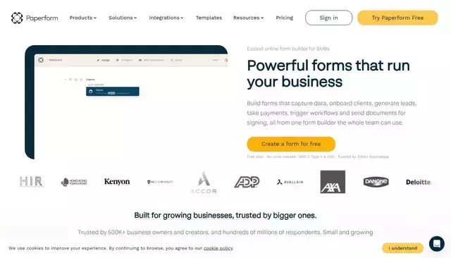 paperform.co homepage screenshot