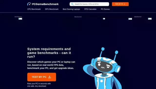 pcgamebenchmark.com homepage screenshot