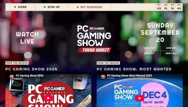 pcgamingshow.com homepage screenshot