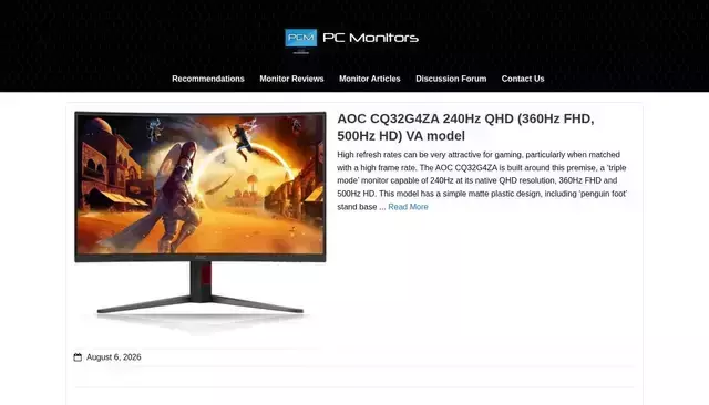 pcmonitors.info homepage screenshot
