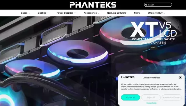 phanteks.com homepage screenshot