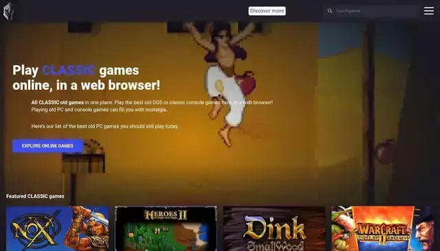 playclassic.games homepage screenshot
