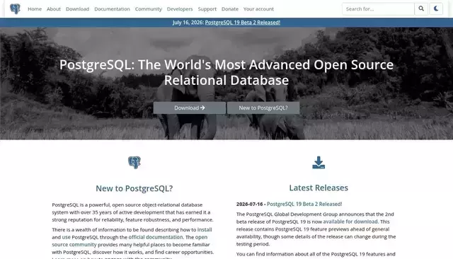 postgresql.org homepage screenshot