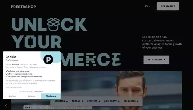 prestashop.com homepage screenshot