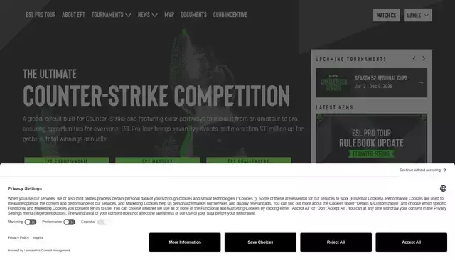 pro.eslgaming.com homepage screenshot