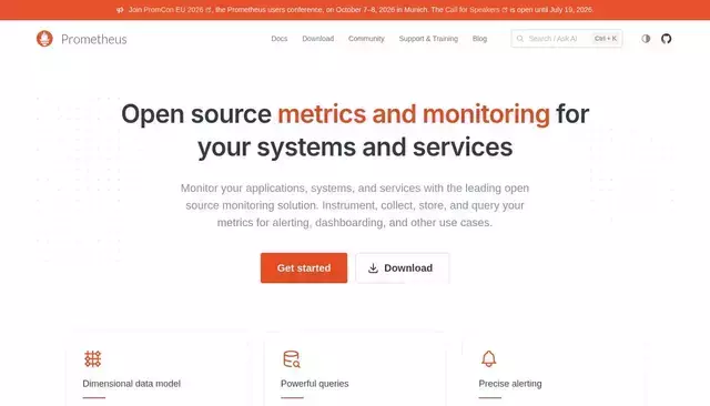 prometheus.io homepage screenshot