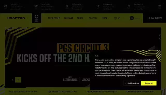 pubgesports.com homepage screenshot