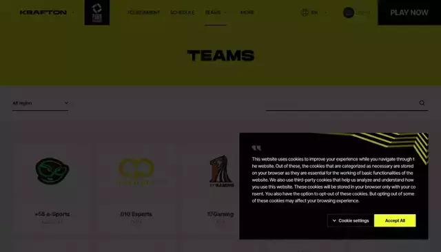 pubgesports.com homepage screenshot