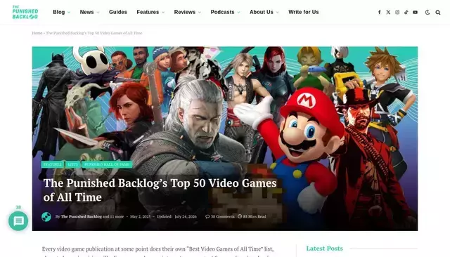 punishedbacklog.com homepage screenshot