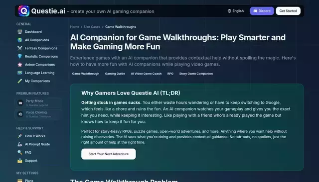 questie.ai homepage screenshot