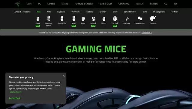 razer.com homepage screenshot