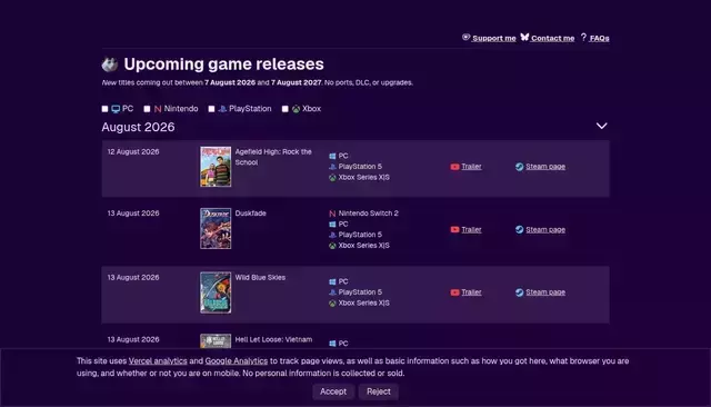 releasecalendar.games homepage screenshot