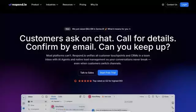 respond.io homepage screenshot