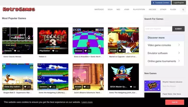 retrogames.cc homepage screenshot