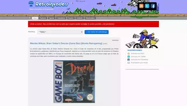 retroinvaders.com homepage screenshot
