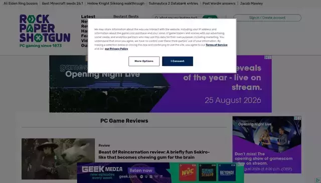 rockpapershotgun.com homepage screenshot
