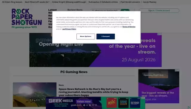 rockpapershotgun.com homepage screenshot