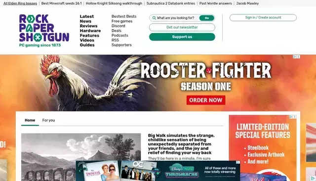 rockpapershotgun.com homepage screenshot