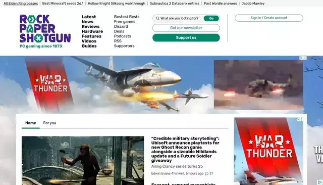 rockpapershotgun.com homepage screenshot