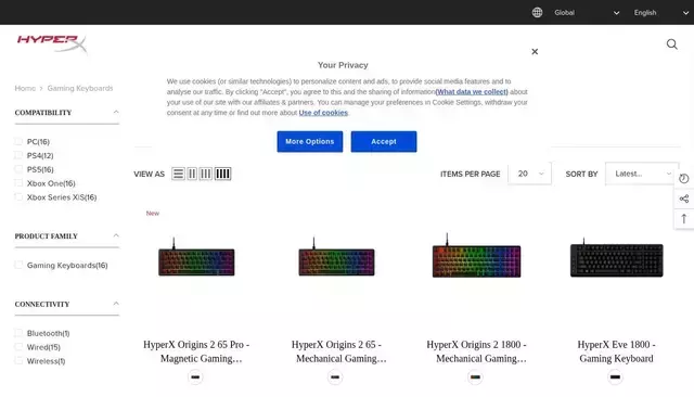 row.hyperx.com homepage screenshot