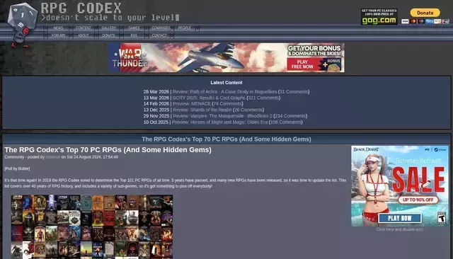 rpgcodex.net homepage screenshot