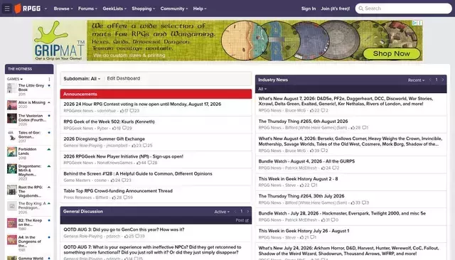 rpggeek.com homepage screenshot