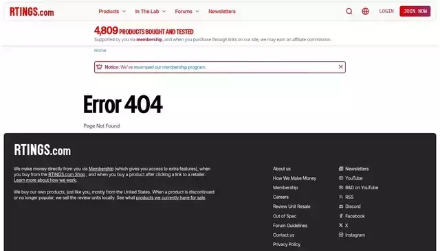 rtings.com homepage screenshot
