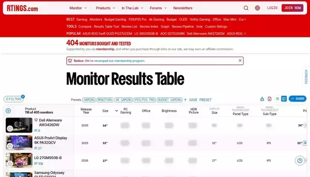 rtings.com homepage screenshot