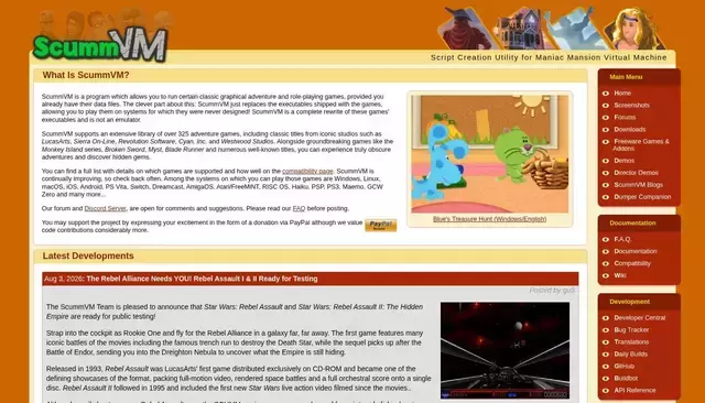 scummvm.org homepage screenshot