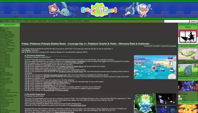 serebii.net homepage screenshot