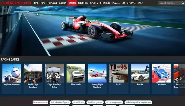 silvergames.com homepage screenshot