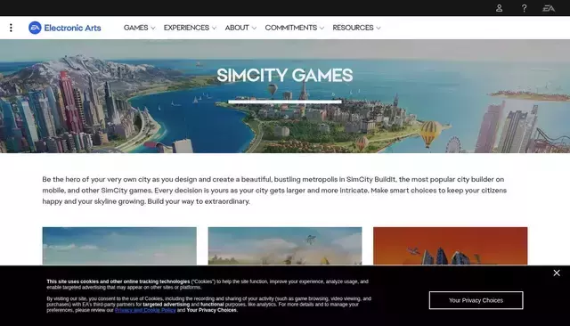 simcity.com homepage screenshot