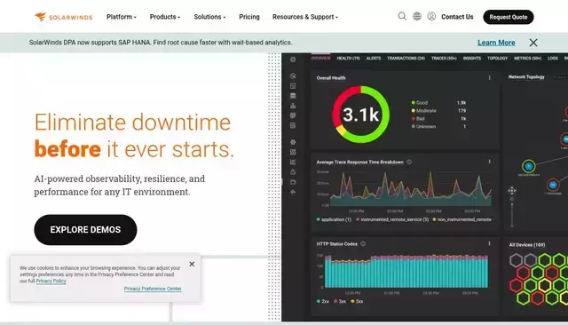 solarwinds.com homepage screenshot