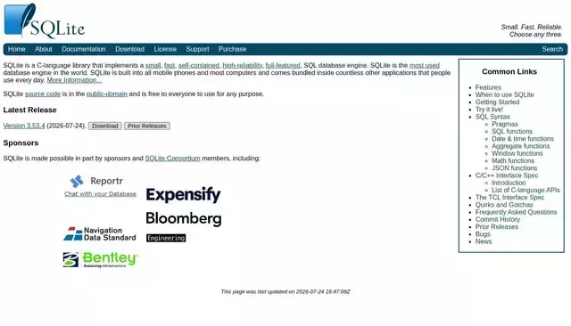 sqlite.org homepage screenshot