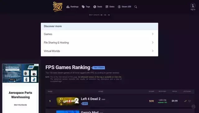 steam250.com homepage screenshot