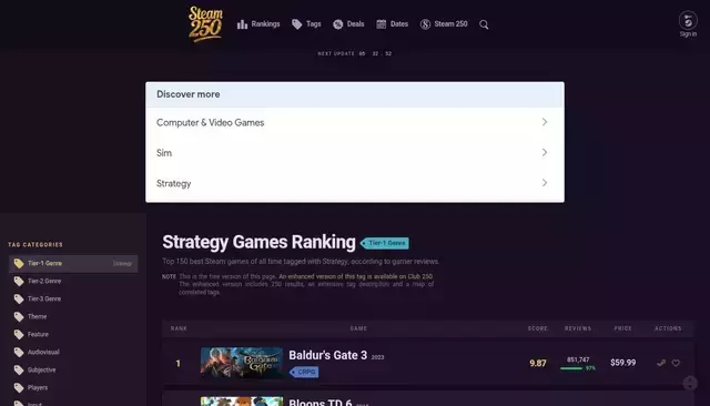 steam250.com homepage screenshot