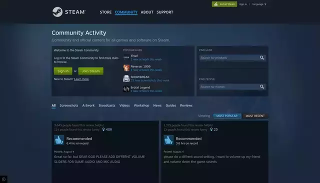 steamcommunity.com homepage screenshot
