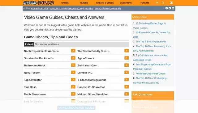 supercheats.com homepage screenshot