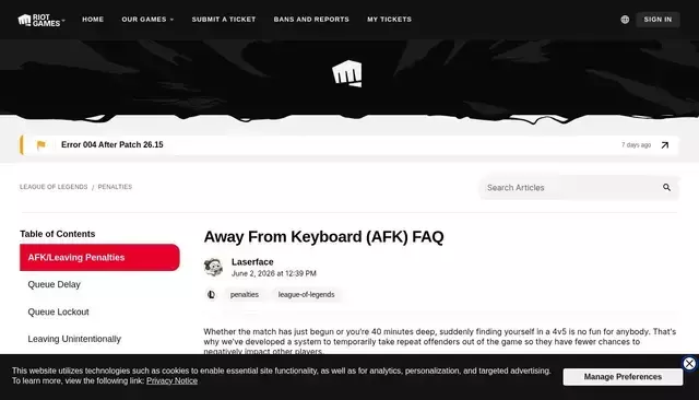 support.riotgames.com homepage screenshot