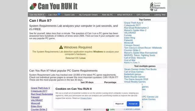 systemrequirementslab.com homepage screenshot